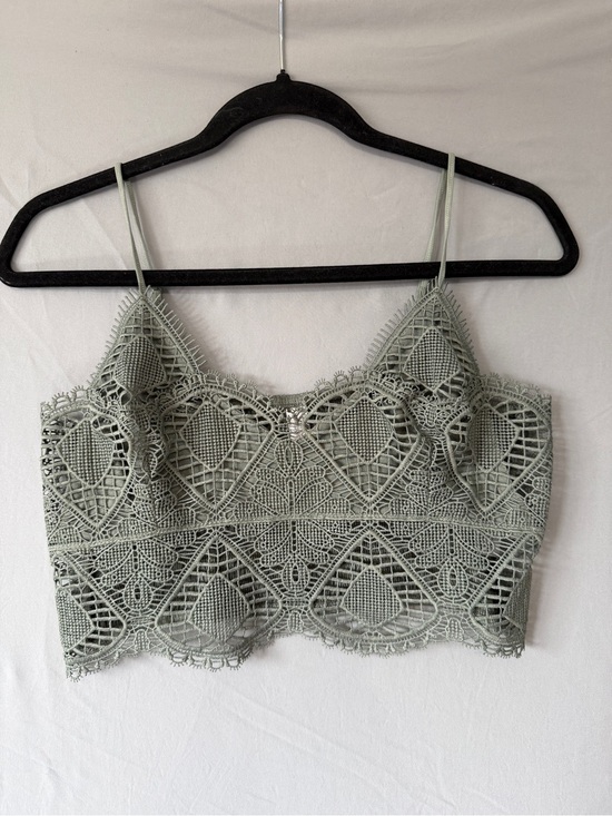 Wishlist Tops - Wishlist Womens Boho Lace Crochet Cropped Cami Top Size L Sage Green Festival